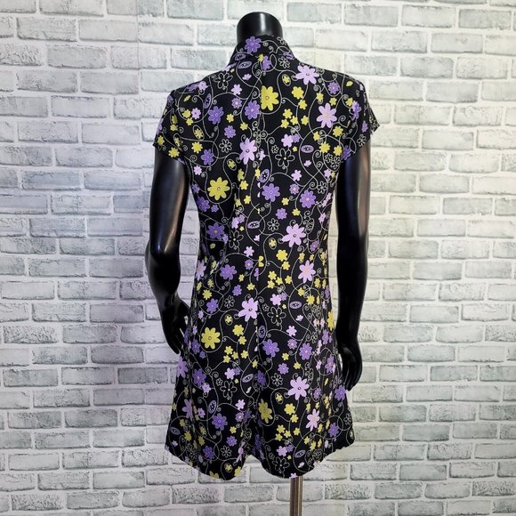 Vintage 90s does 60s Born in America M Floral Shift Mini Dress Zip Front Collar - Picture 7 of 9